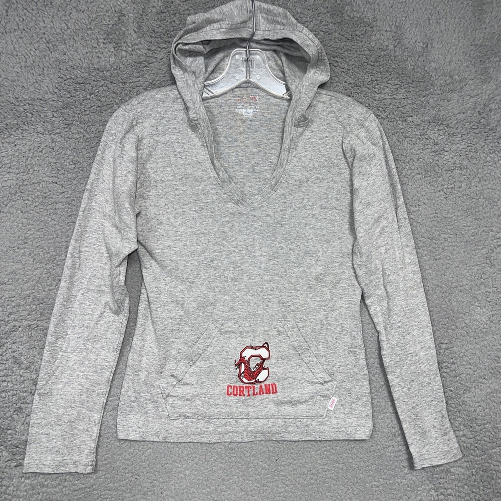 VTG Soffe Cortland University Red Dragons Hoodie Womens Sz S Gray V Neck Sweater